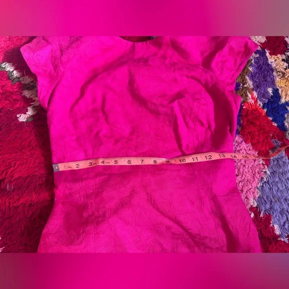 90s Vintage Hot Pink Cotton Jacquard Wiggle Dress w Low Back and Bow Sz Sm - Picture 7 of 9